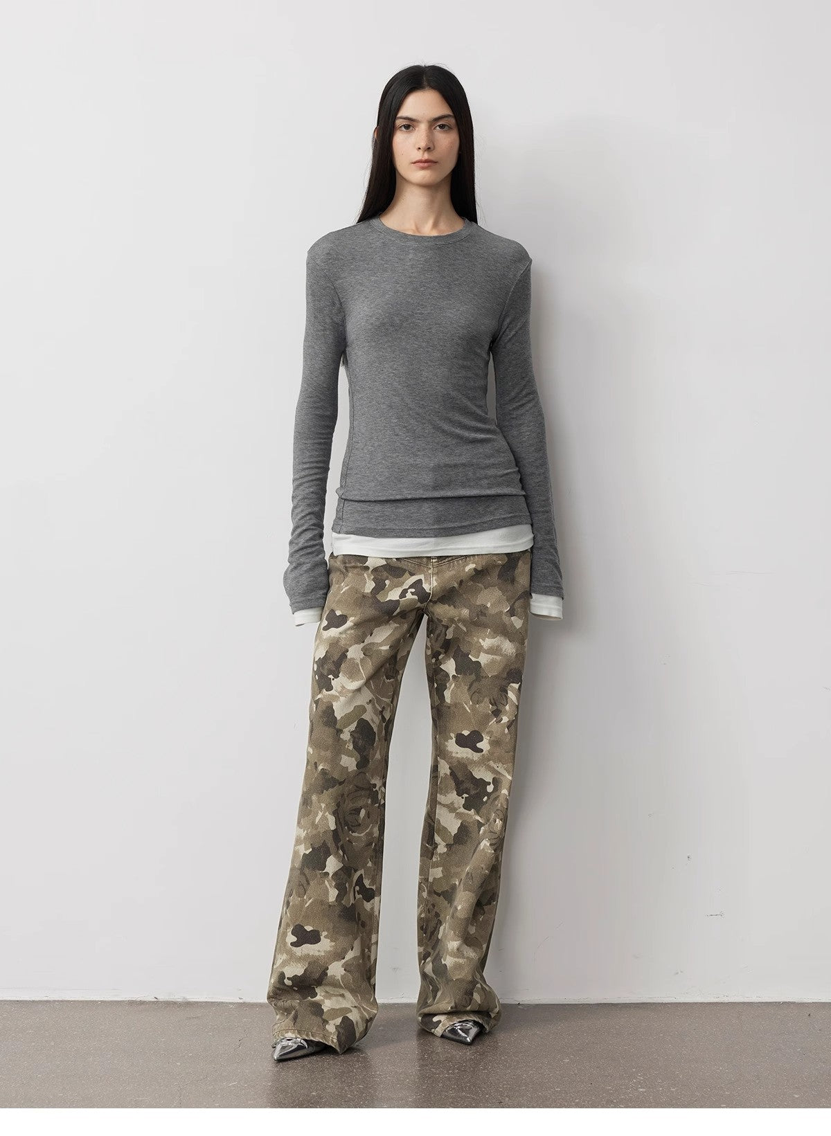 “Camouflage Charm” Washed Camouflage Print Loose Straight-Leg Denim Jeans