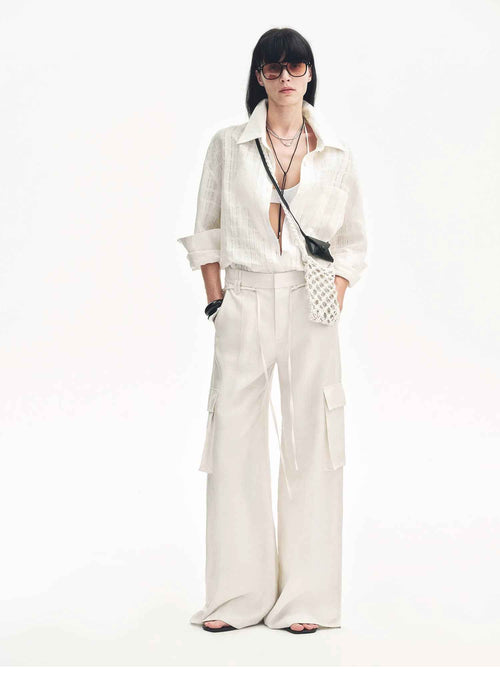 "Rhythm in the Same Frequency" Tencel Linen Wide-Leg Workwear Pants