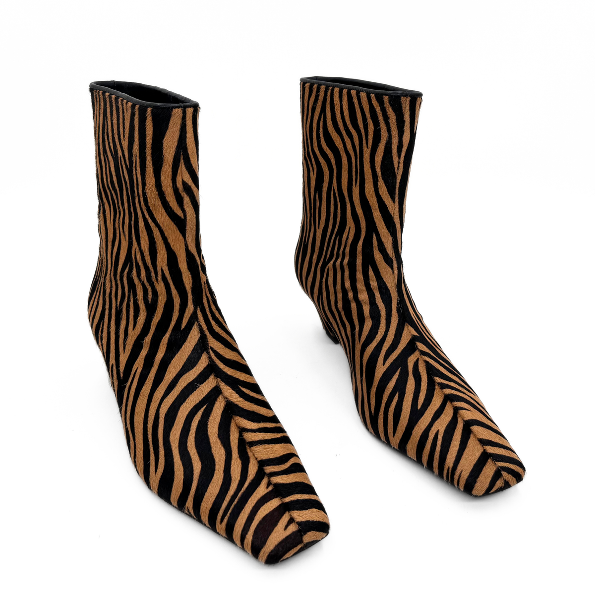 Silvi Zebra Kitten Boot in beige — pair, angled view