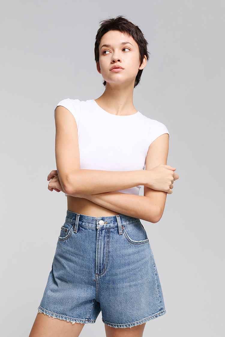 Easy Buckle High-Rise Denim Shorts HJ820