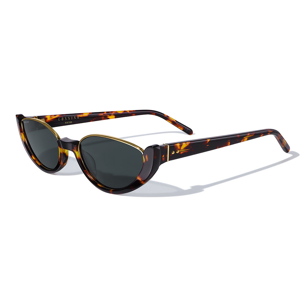 Cossino Monaco Amor Acetate Cat-Eye Sunglasses – Black Frame with Gold Accents, UV400 Italian Mazzucchelli Acetate