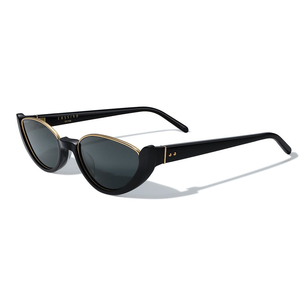 Cossino Monaco Amor Acetate Cat-Eye Sunglasses – Black Frame with Gold Details, UV400 Nylon Lenses