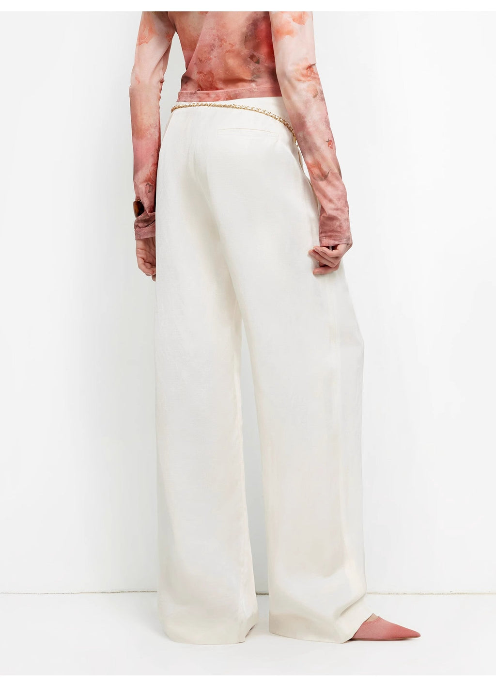 "Relaxed Old Money" Draped Acetate Linen Single-Pleat Wide-Leg Pants