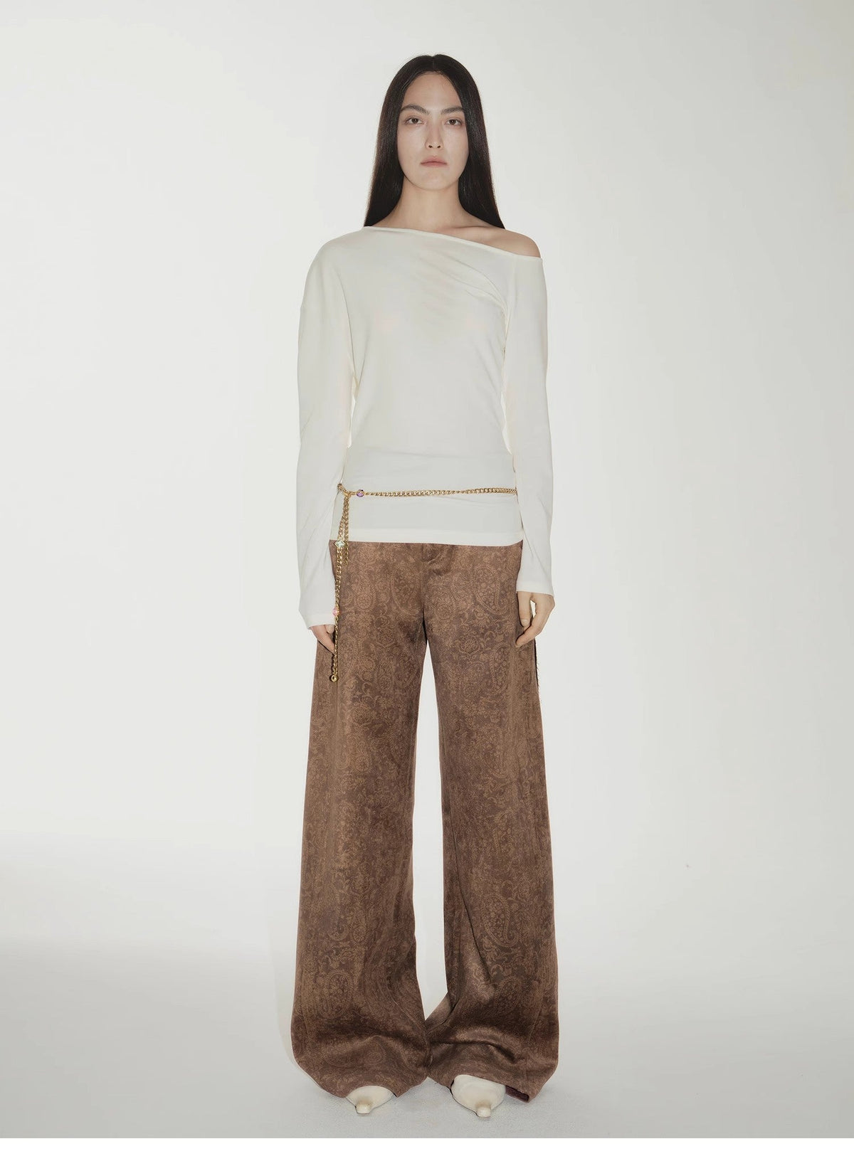 Custom Title — "Vintage Walk" Retro Chenille Suede Mid-Rise Paisley Print Pants