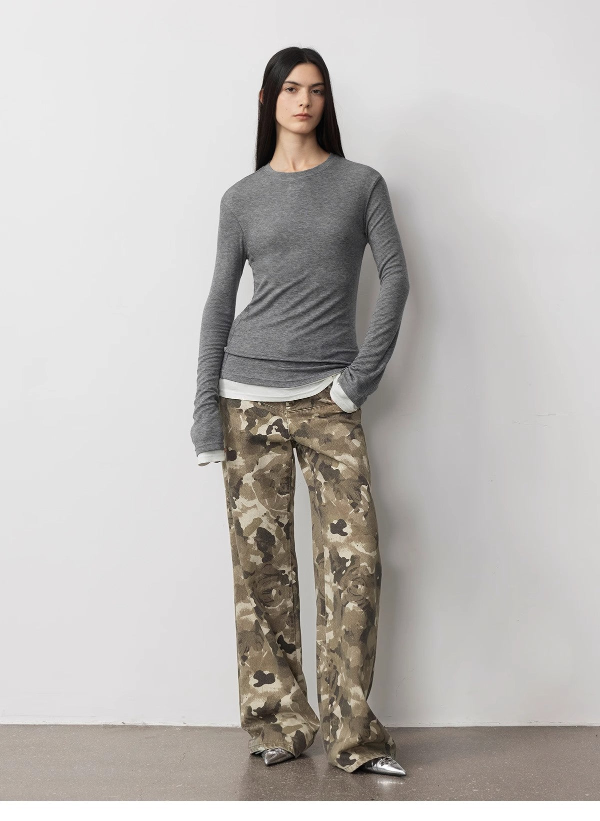 “Camouflage Charm” Washed Camouflage Print Loose Straight-Leg Denim Jeans