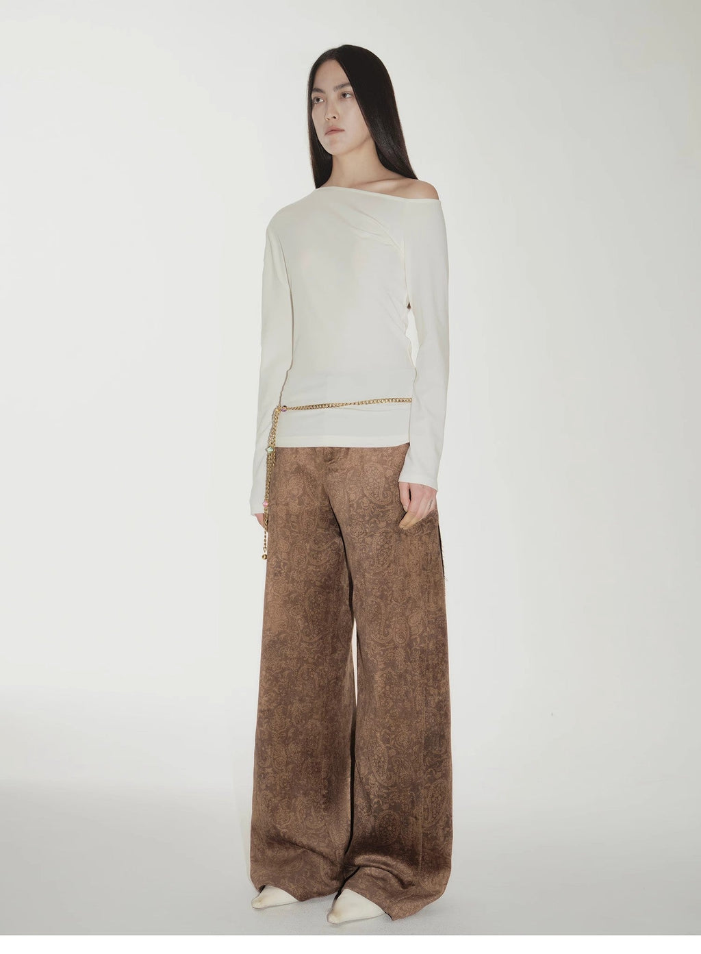 Custom Title — "Vintage Walk" Retro Chenille Suede Mid-Rise Paisley Print Pants