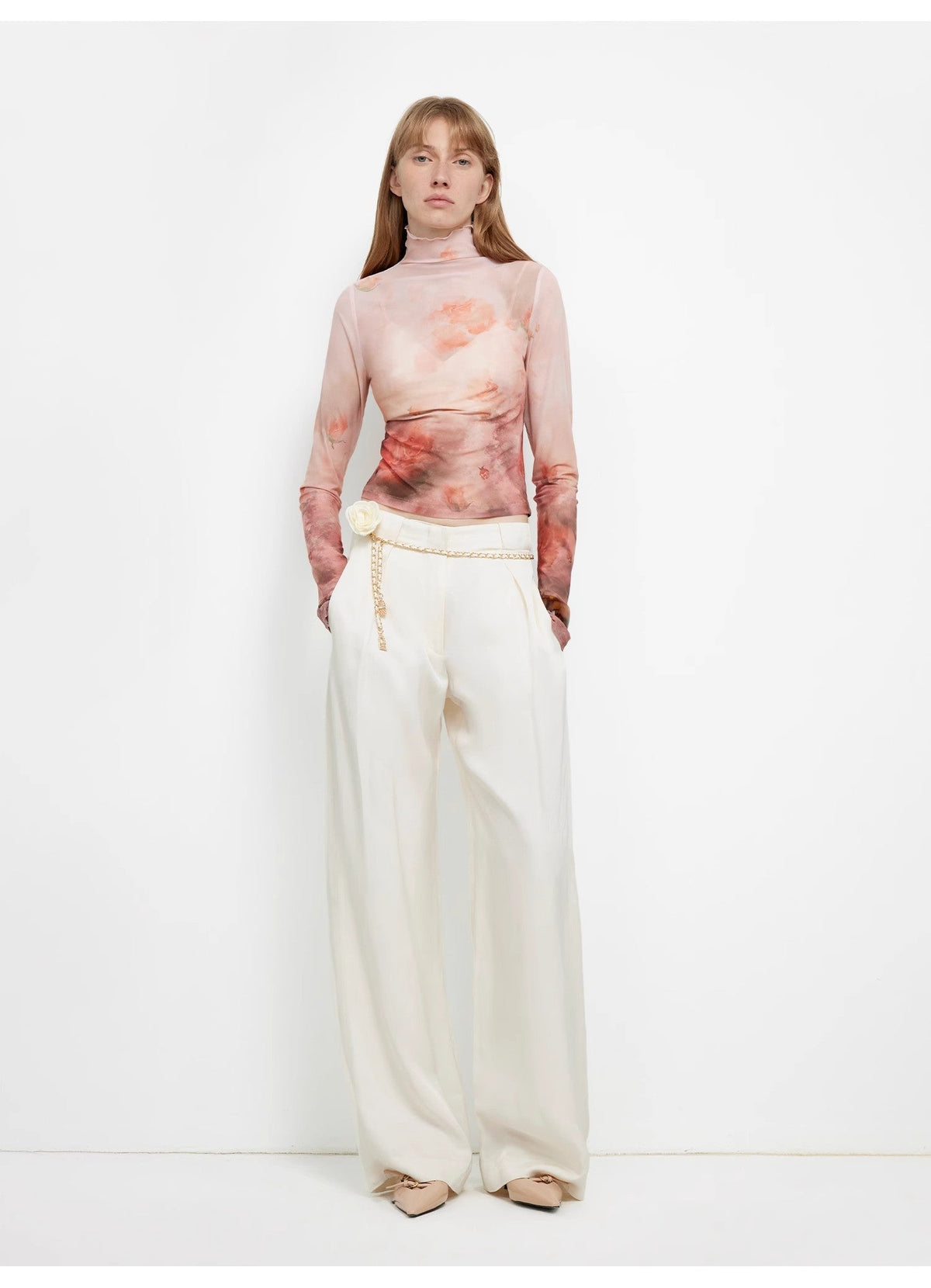 "Relaxed Old Money" Draped Acetate Linen Single-Pleat Wide-Leg Pants