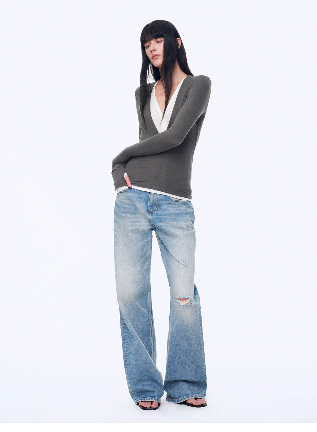 Custom Title — "West City Rhythm" Handmade Whisker Washed Flared Jeans Spring