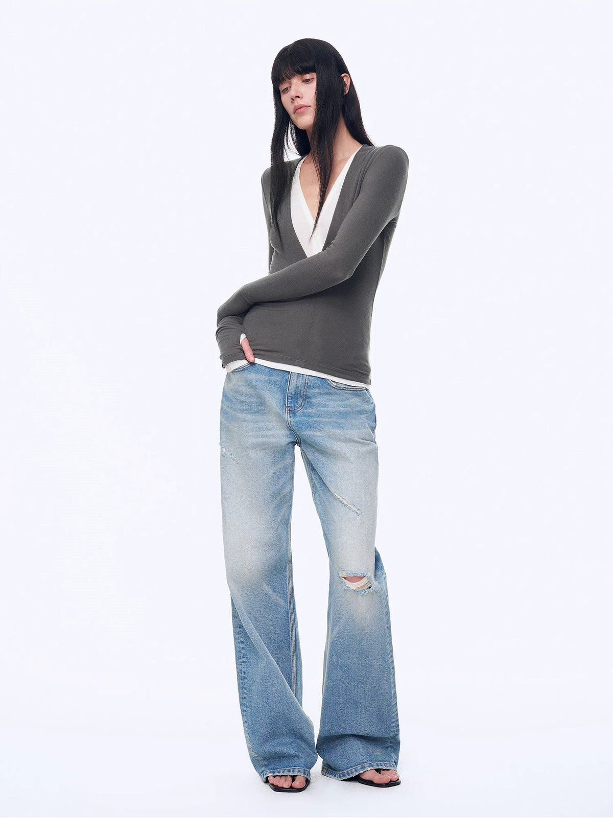 Custom Title — "West City Rhythm" Handmade Whisker Washed Flared Jeans Spring