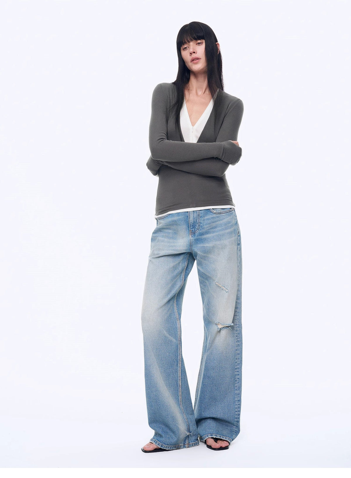Custom Title — "West City Rhythm" Handmade Whisker Washed Flared Jeans Spring