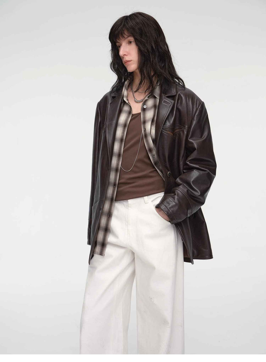 "Windsor Past" Wide-Shoulder Waxed Leather Suit Jacket