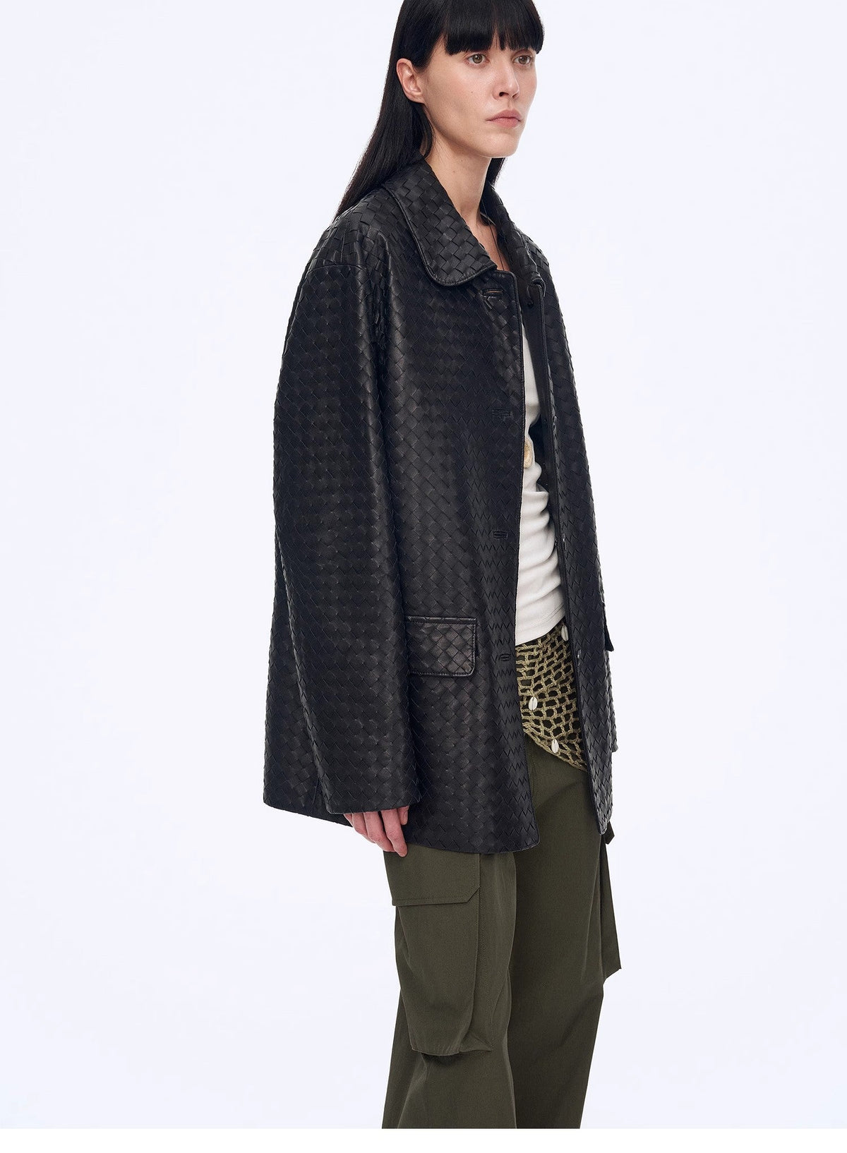 "Rembrandt Night" Perforated Lambskin Woven Leather Jacket