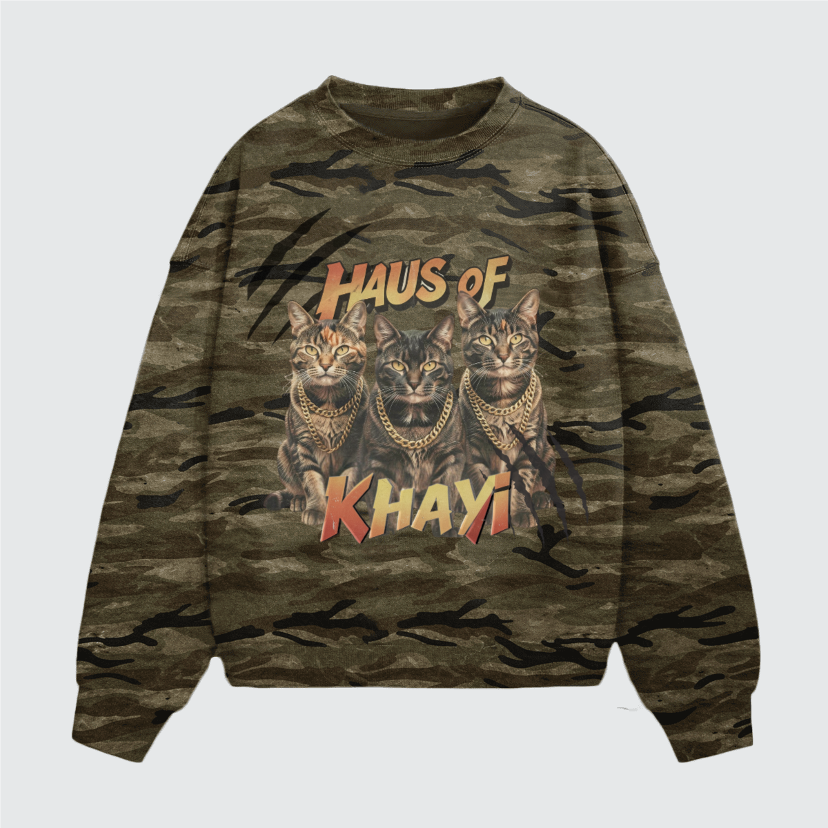 Khayi Cats Camo Crewneck Sweatshirt