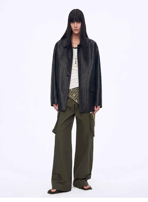 "Rembrandt Night" Perforated Lambskin Woven Leather Jacket