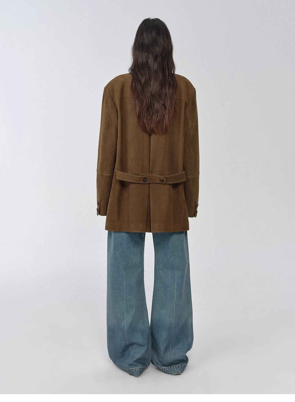 "Bavaria" Vintage Suede and Waxed Goatskin Leather Mid-Length Suit Jacket