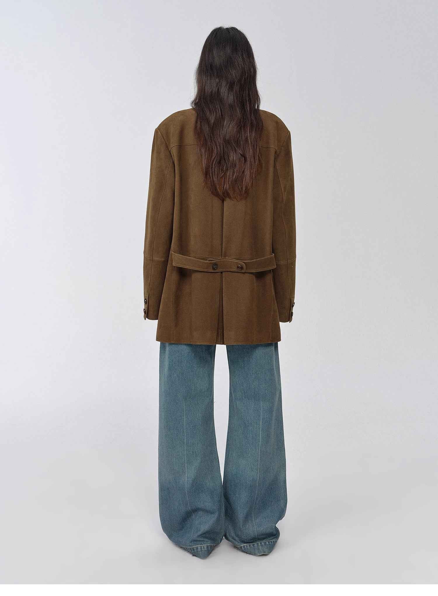 "Bavaria" Vintage Suede and Waxed Goatskin Leather Mid-Length Suit Jacket