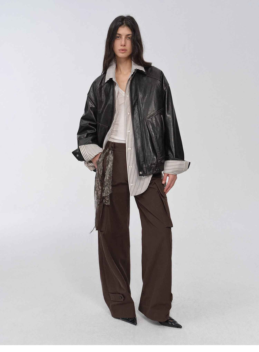 New York International Student Imported Waxed Leather Bomber Jacket