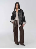 New York International Student Imported Waxed Leather Bomber Jacket