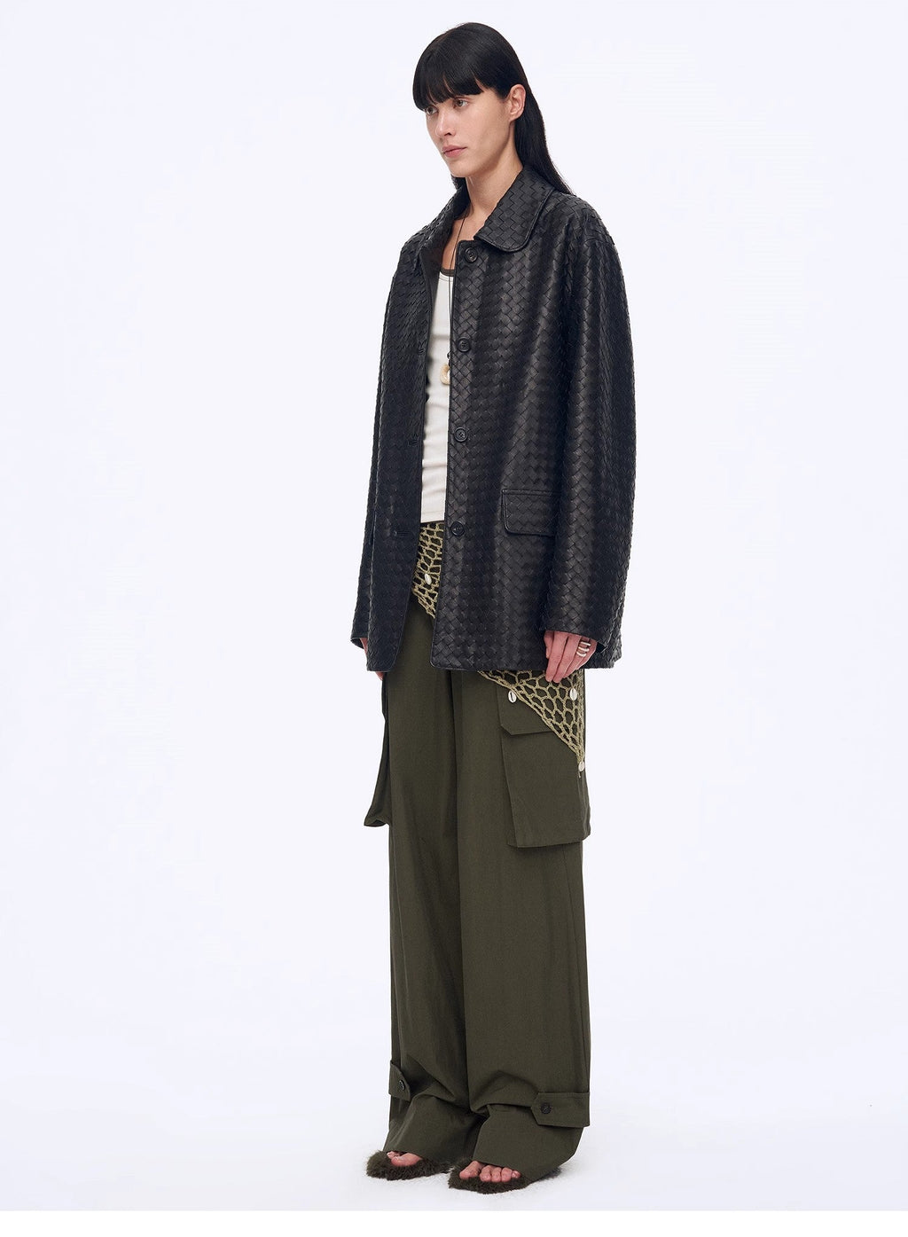 "Rembrandt Night" Perforated Lambskin Woven Leather Jacket