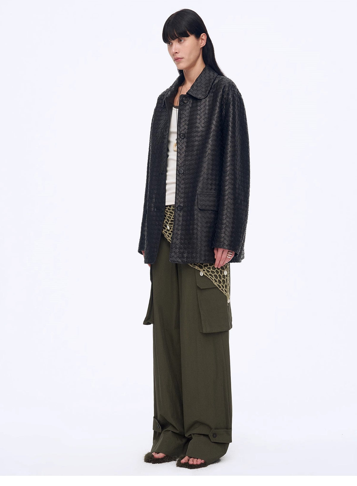 "Rembrandt Night" Perforated Lambskin Woven Leather Jacket