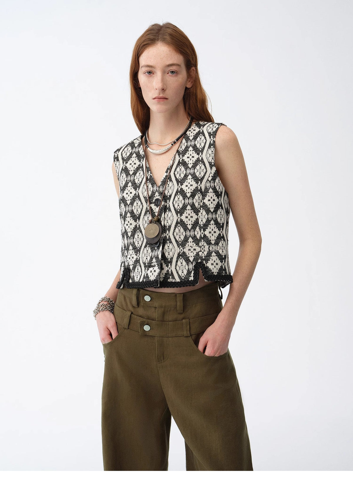 "Venice" Italian Jacquard V-Neck Vest