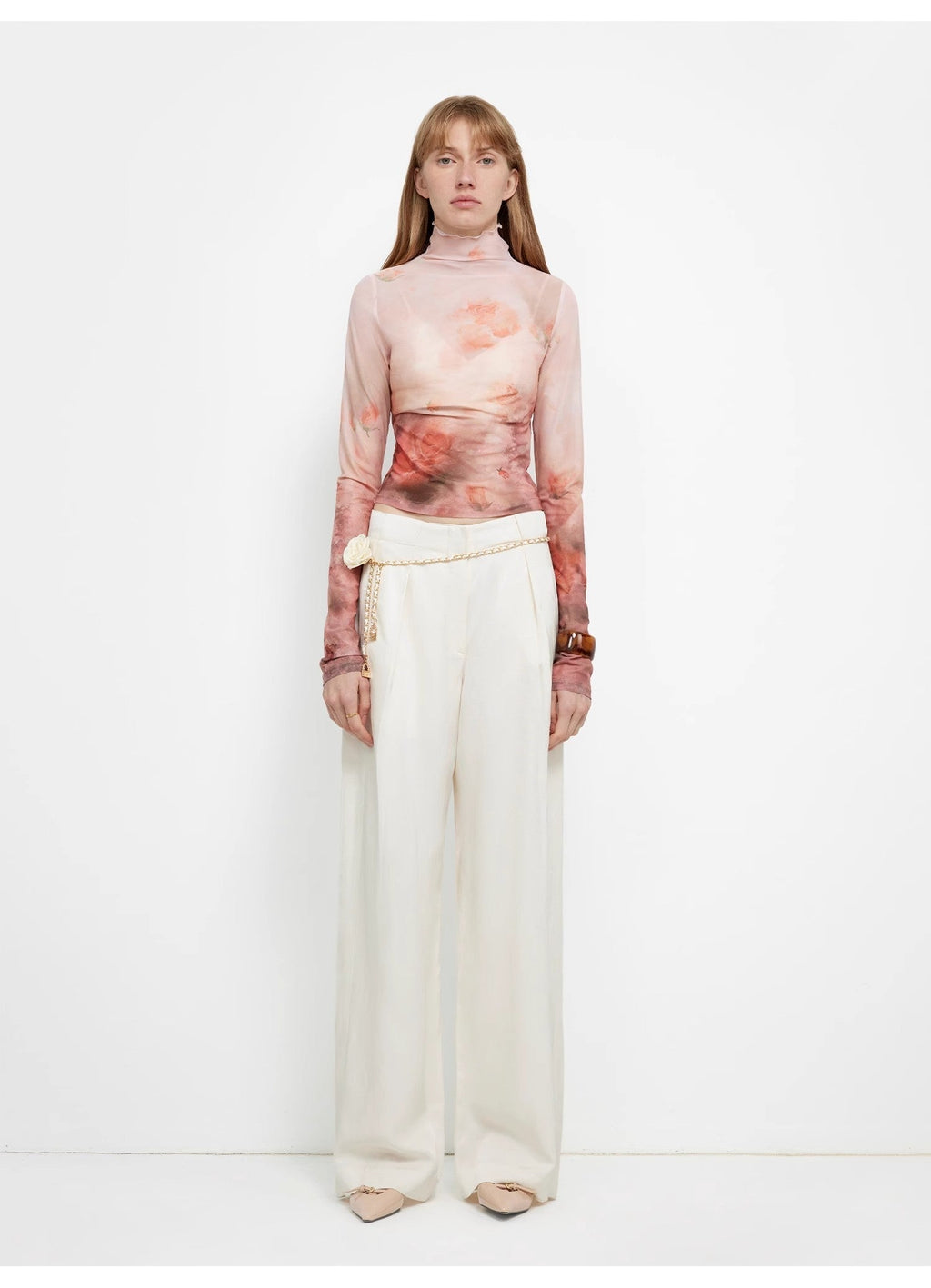 "Relaxed Old Money" Draped Acetate Linen Single-Pleat Wide-Leg Pants