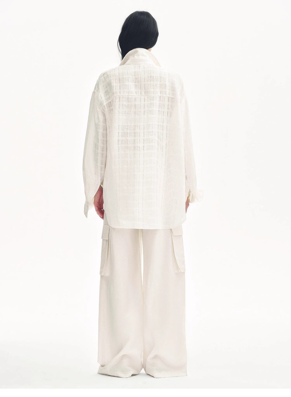 "Rhythm in the Same Frequency" Tencel Linen Wide-Leg Workwear Pants - Khaki