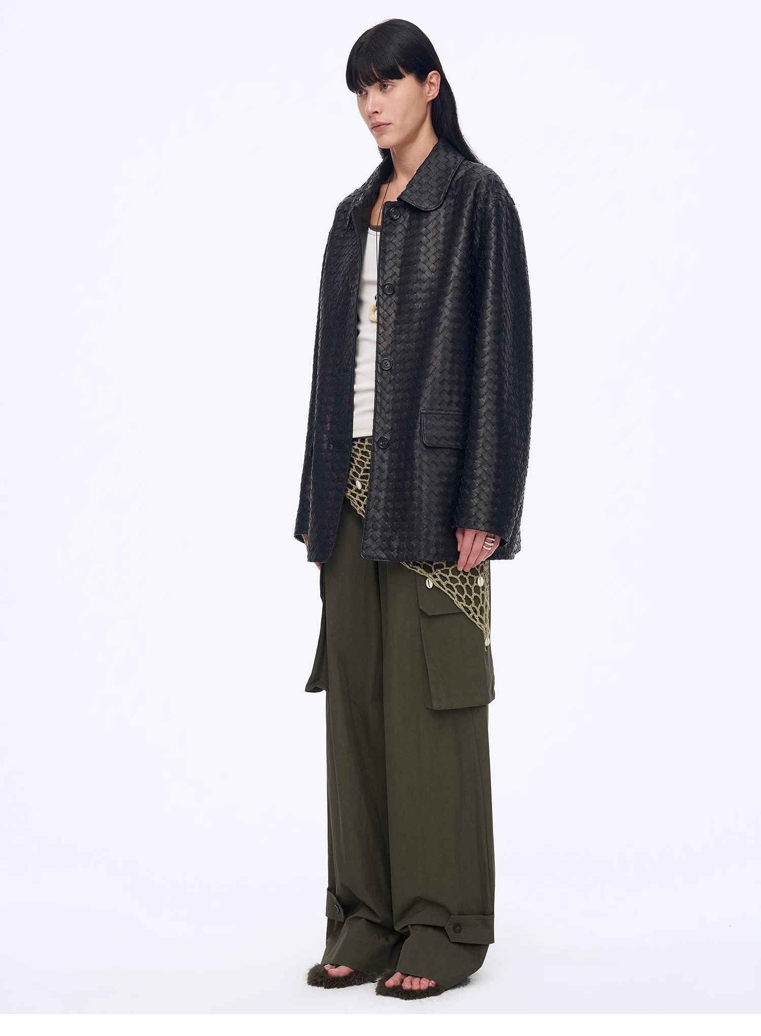 "Rembrandt Night" Spring Woven Leather Jacket Made from Imported New Zealand Lambskin