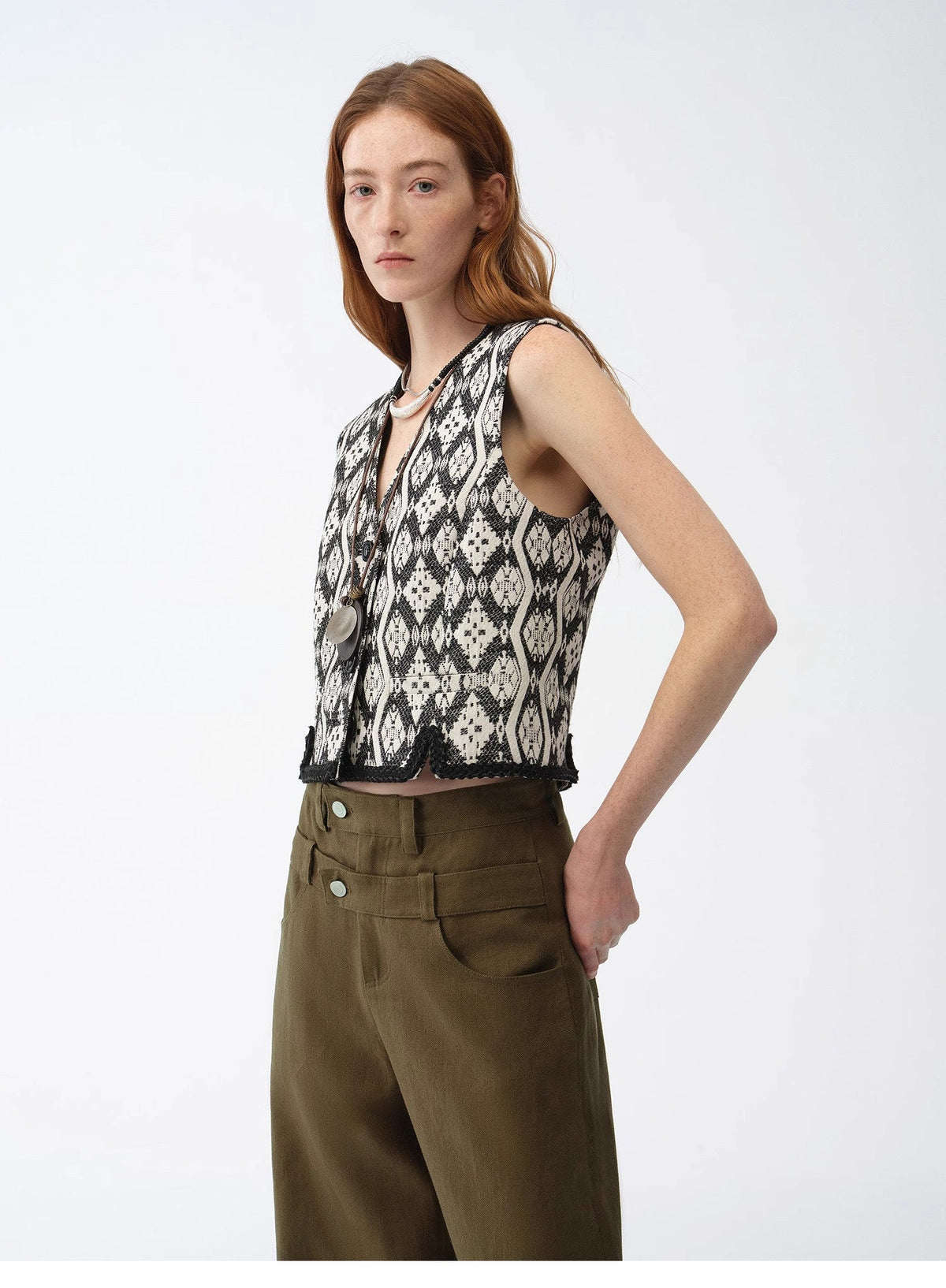 "Venice" Italian Jacquard V-Neck Vest