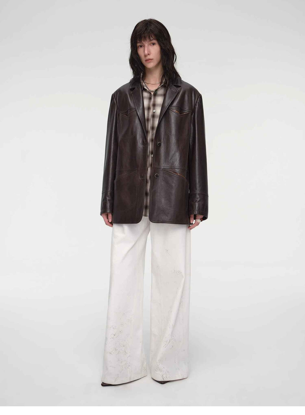 "Windsor Past" Wide-Shoulder Waxed Leather Suit Jacket