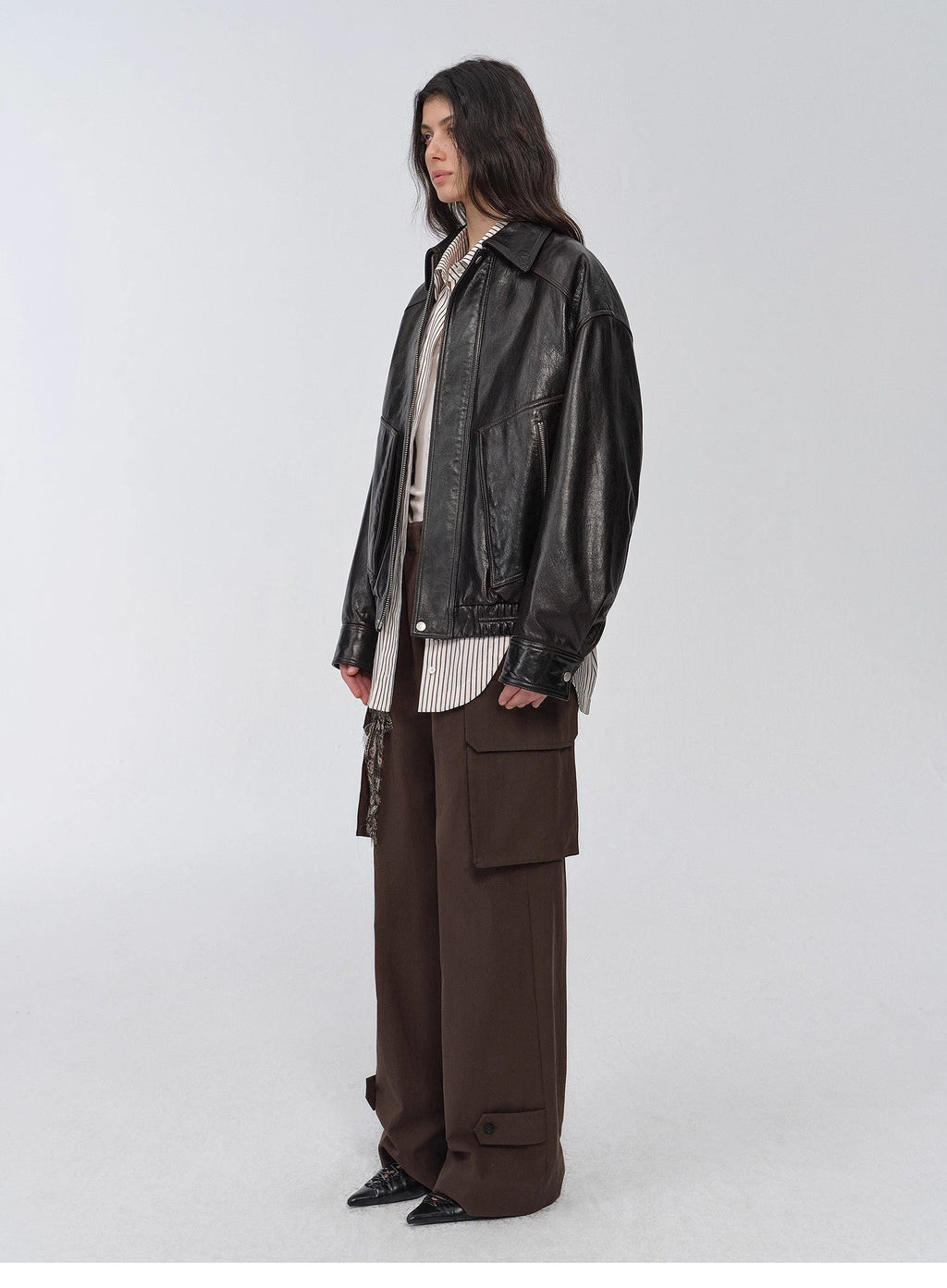 "New York Student" Retro Waxed Leather Bomber Jacket