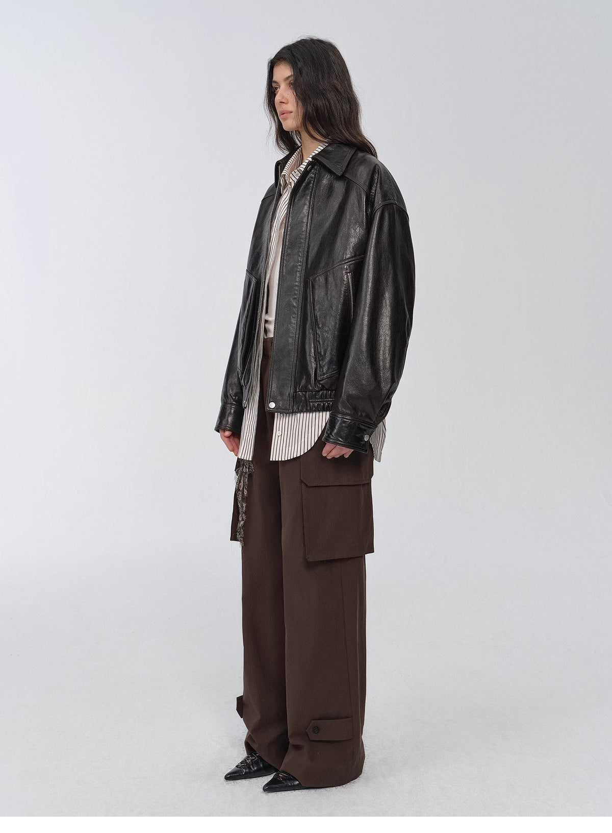 "New York Student" Retro Waxed Leather Bomber Jacket