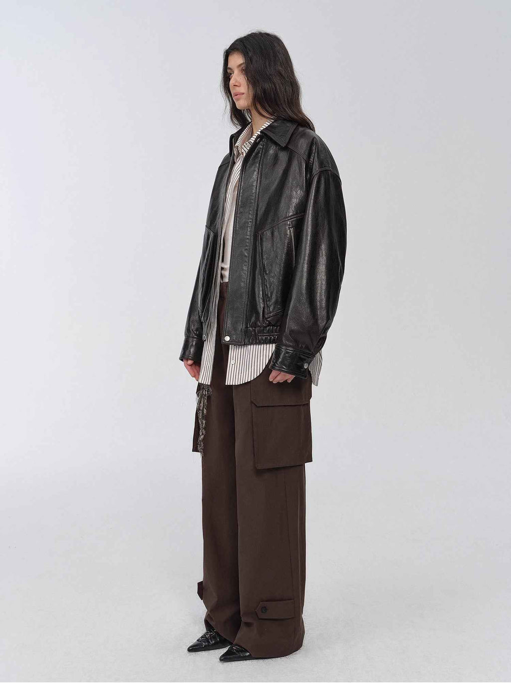 New York International Student Imported Waxed Leather Bomber Jacket