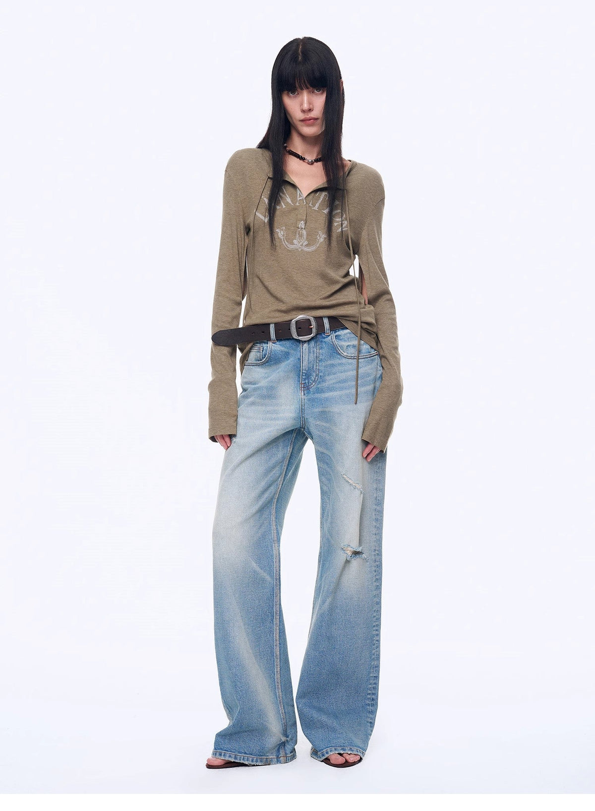 Custom Title — "West City Rhythm" Handmade Whisker Washed Flared Jeans Spring