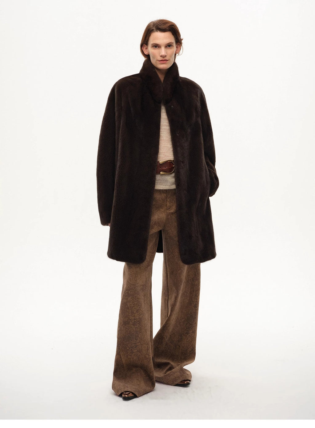 Custom Title — "Vintage Walk" Retro Chenille Suede Mid-Rise Paisley Print Pants