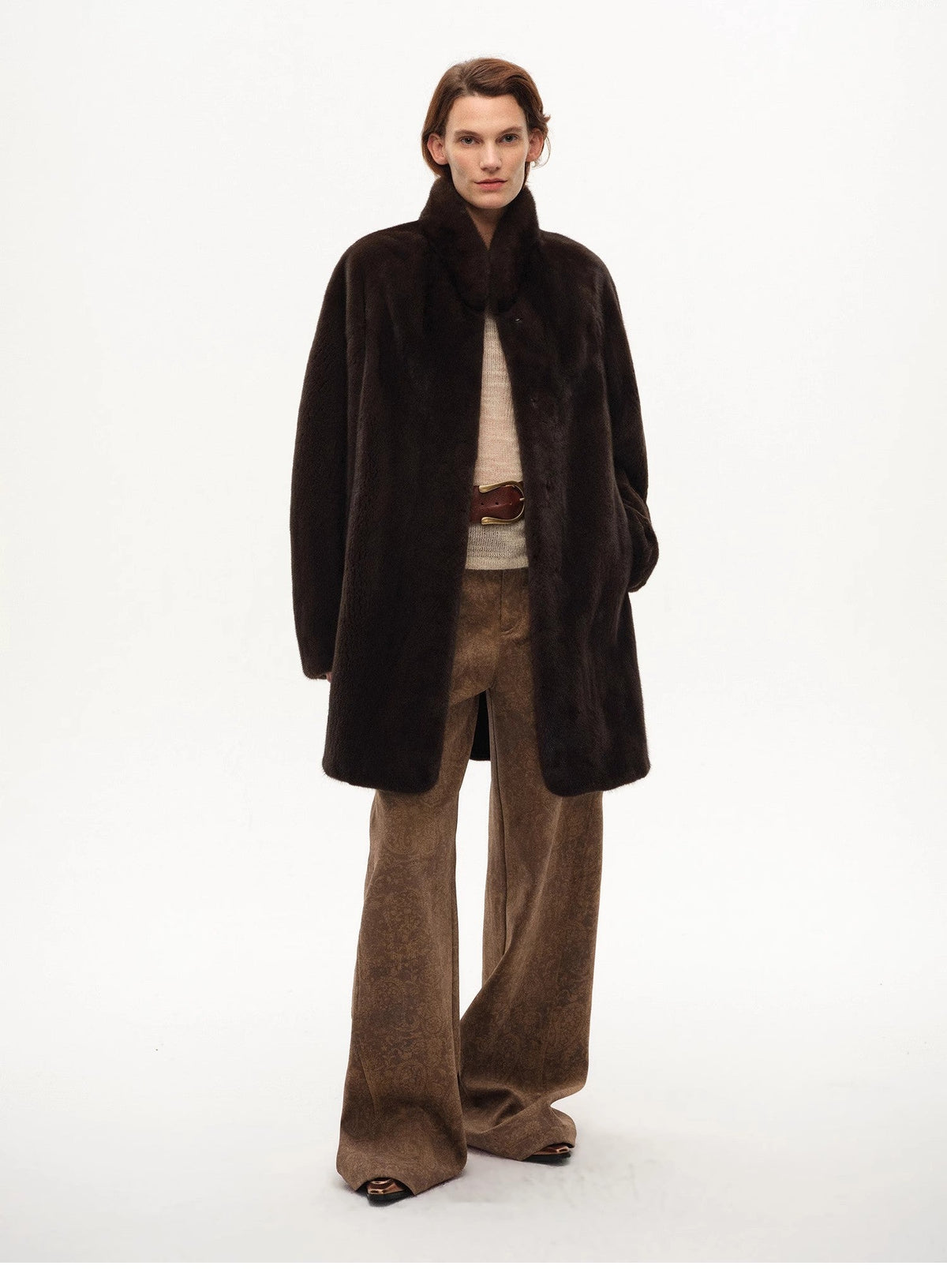 Custom Title — "Vintage Walk" Retro Chenille Suede Mid-Rise Paisley Print Pants