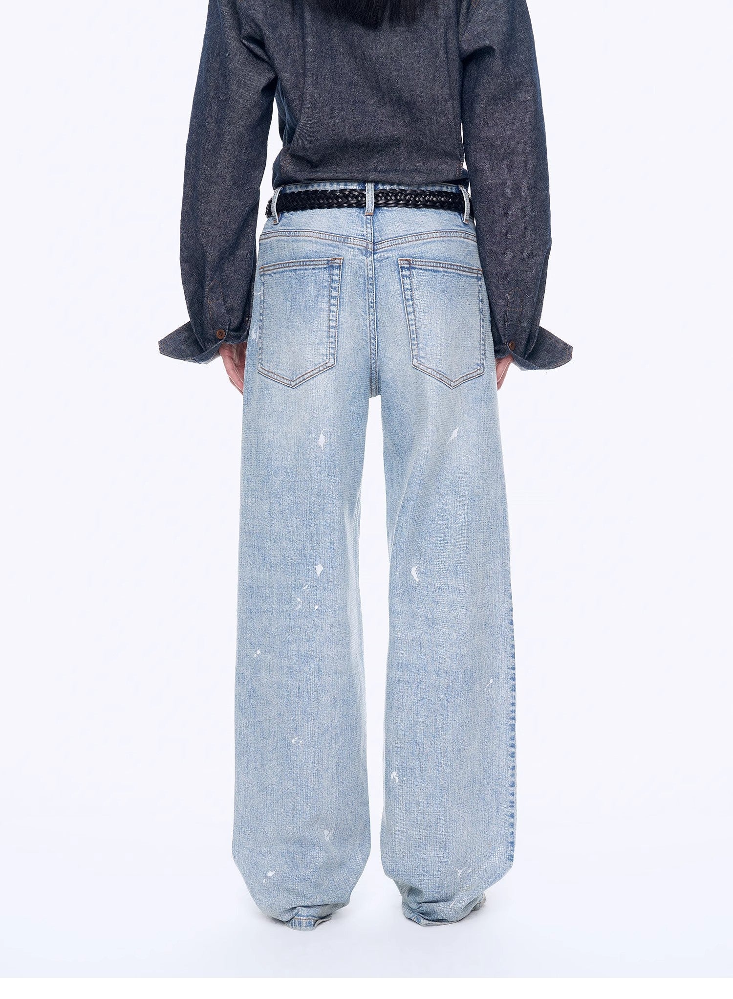 “Art Journey” Distressed Dirty-Dyed Tencel Cotton Jeans with Hot-Fixed Sequins