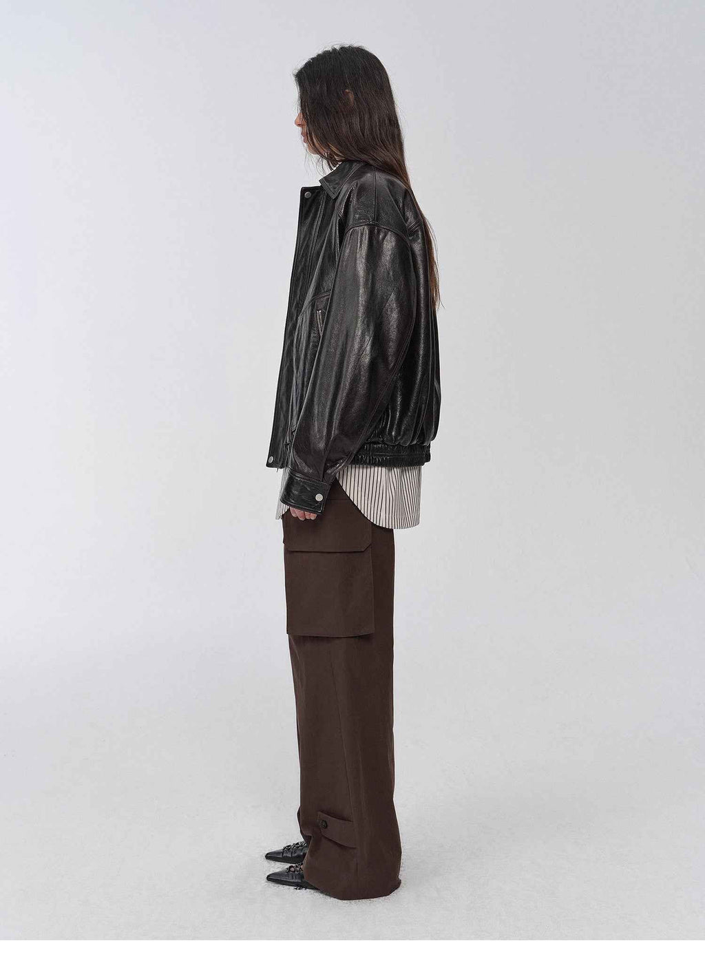 New York International Student Imported Waxed Leather Bomber Jacket