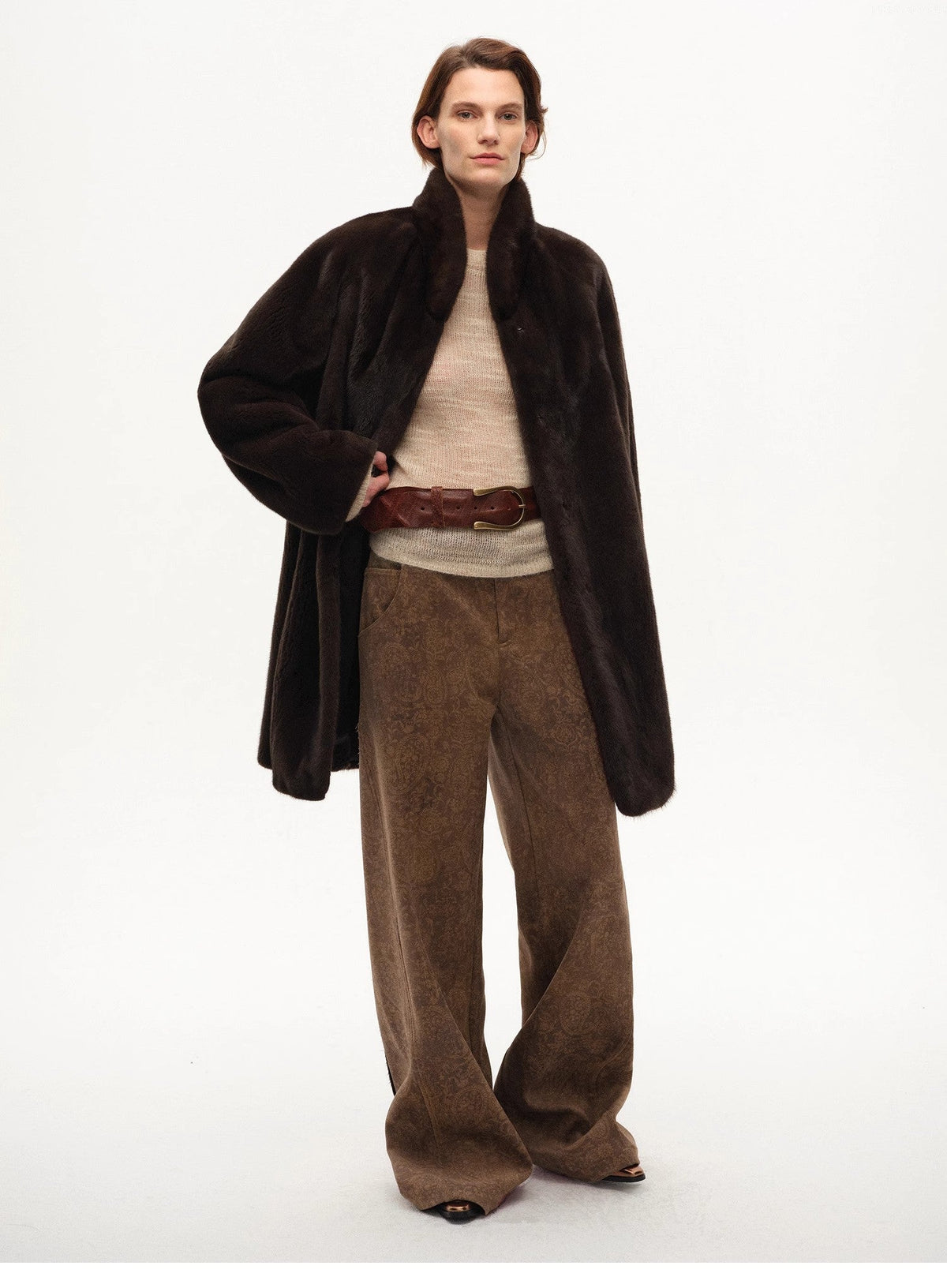Custom Title — "Vintage Walk" Retro Chenille Suede Mid-Rise Paisley Print Pants