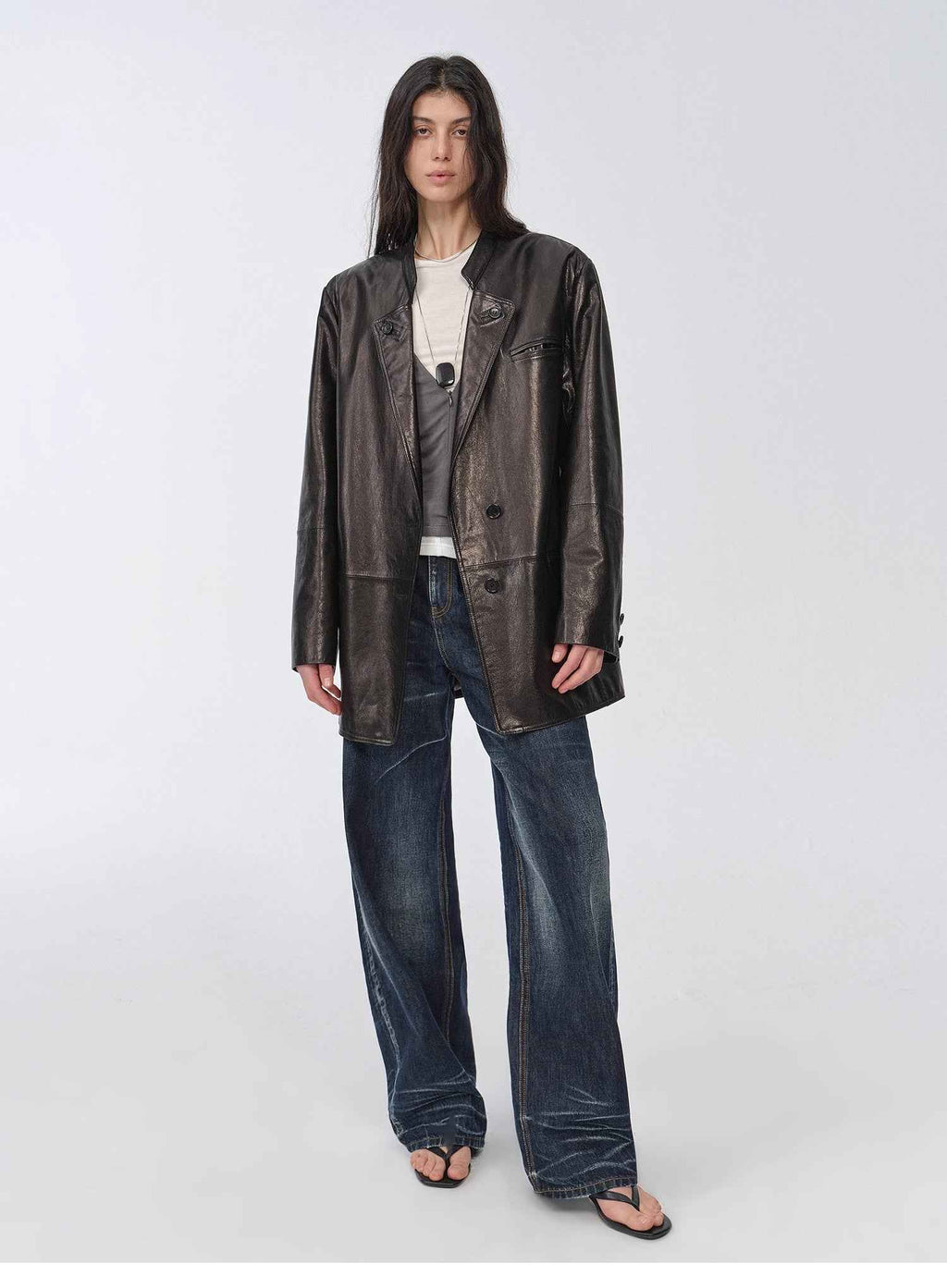 "Bavaria" Vintage Suede and Waxed Goatskin Leather Mid-Length Suit Jacket