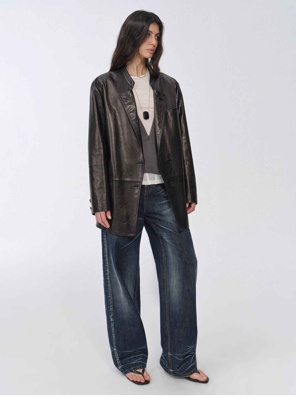 "Bavaria" Vintage Suede and Waxed Goatskin Leather Mid-Length Suit Jacket