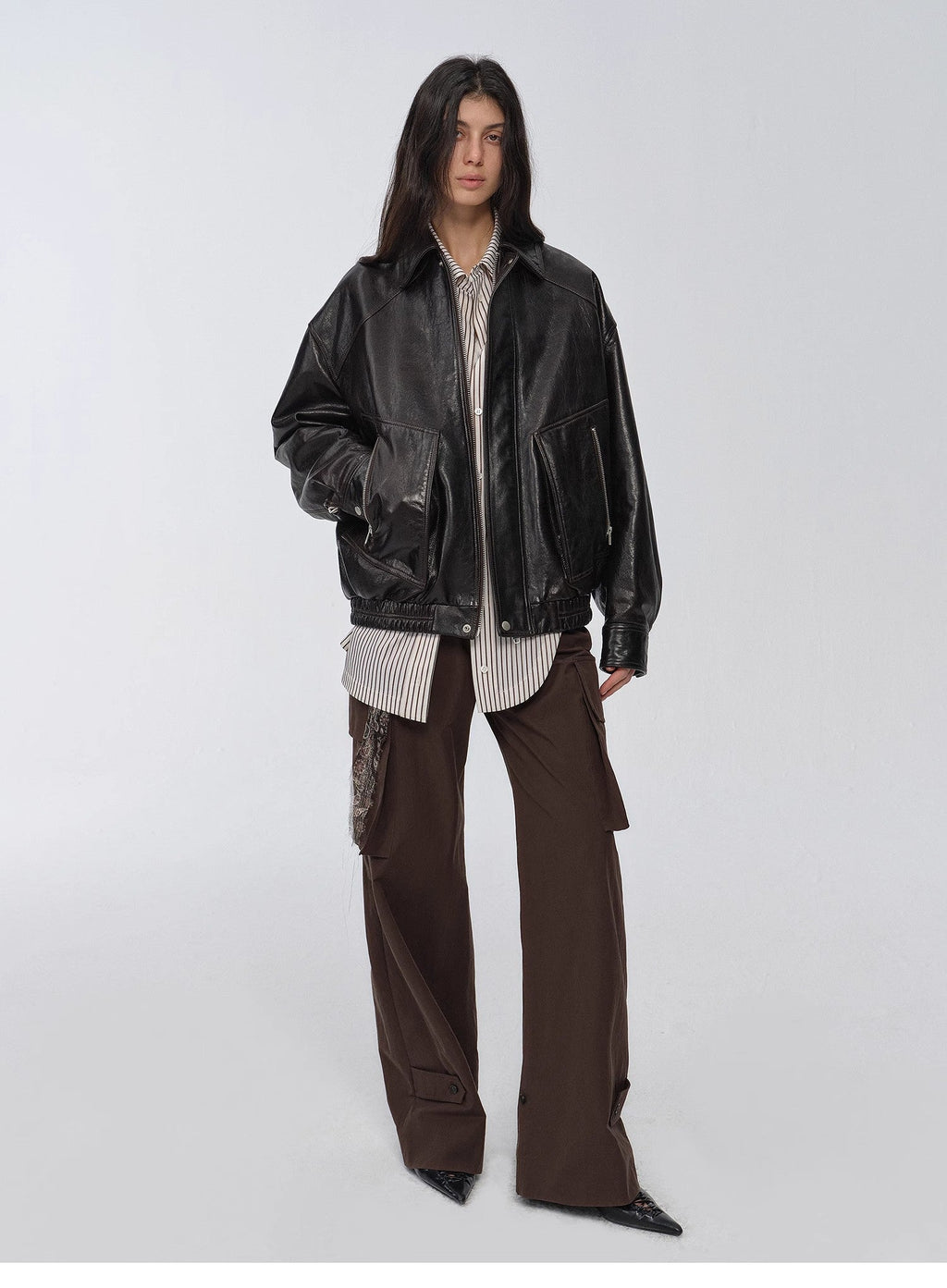 "New York Student" Retro Waxed Leather Bomber Jacket