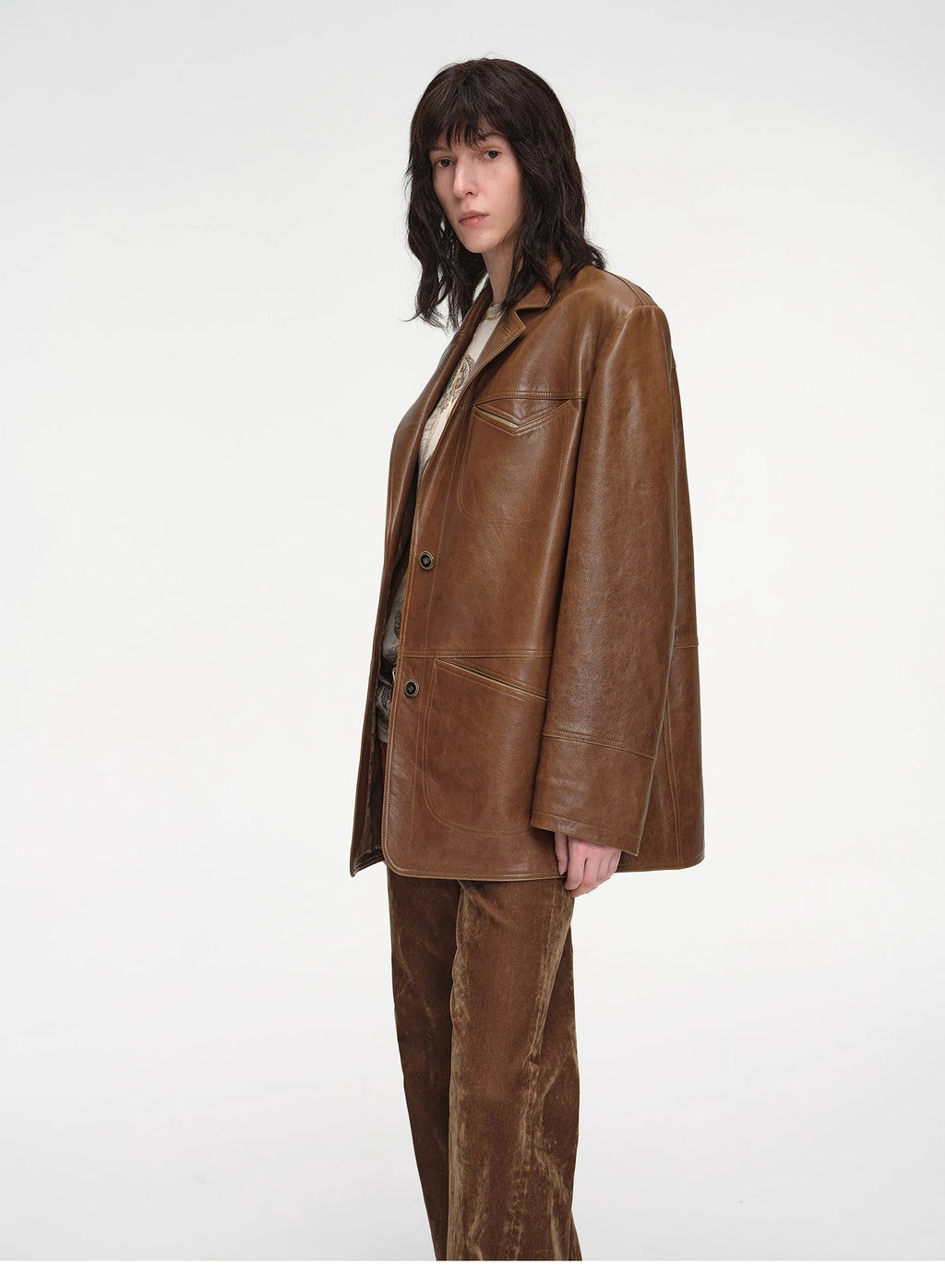 "Windsor Past" Wide-Shoulder Multi-Pocket Waxed Leather Suit Jacket