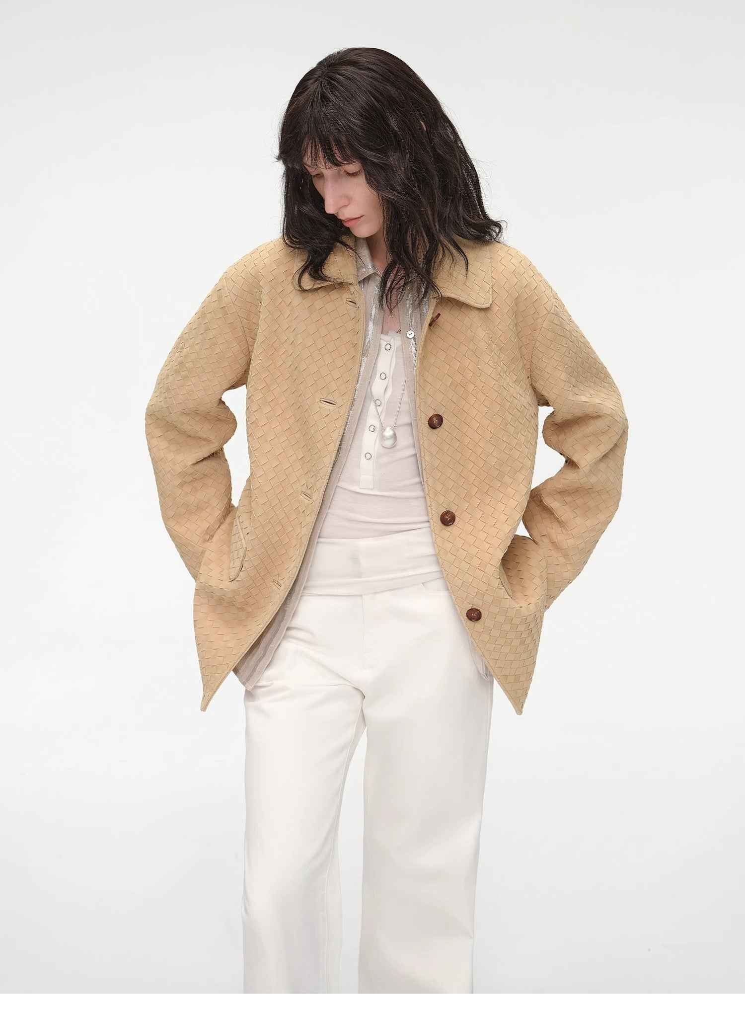 "Rembrandt Night" Spring Woven Leather Jacket Made from Imported New Zealand Lambskin