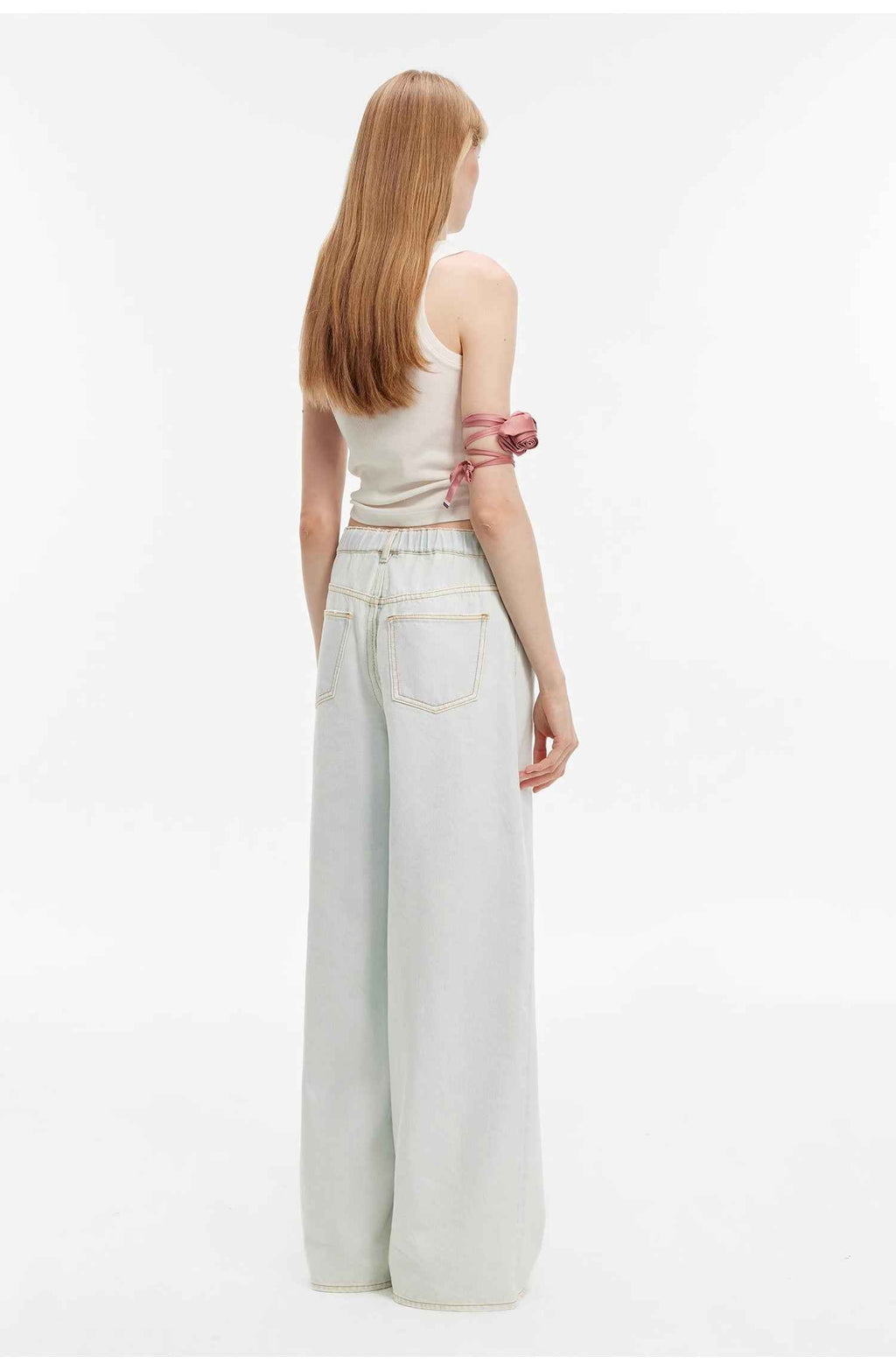 "Mint Whisper" Washed Wide-Leg Jeans with Adjustable Drawstring Waist