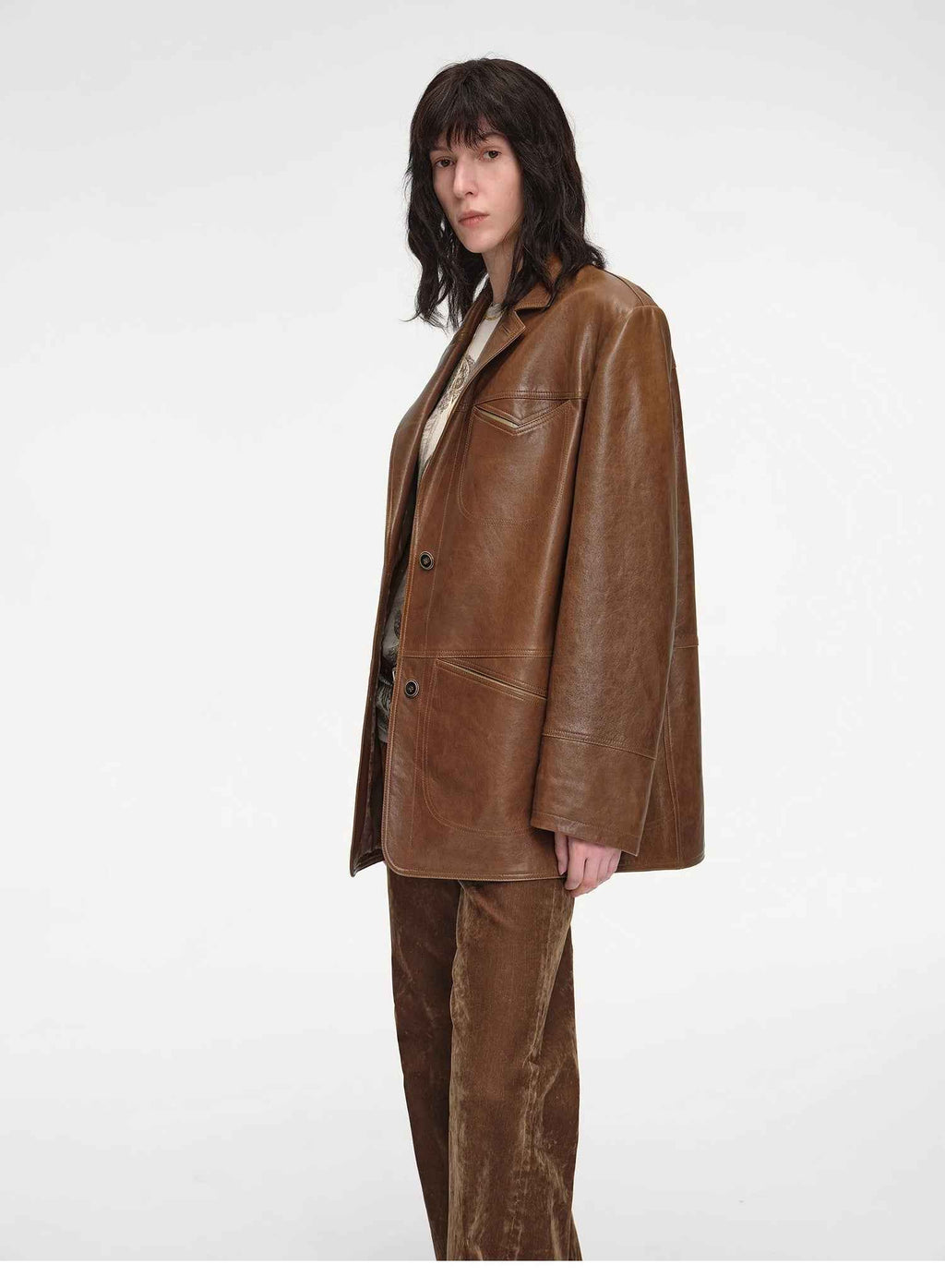 "Windsor Past" Wide-Shoulder Waxed Leather Suit Jacket