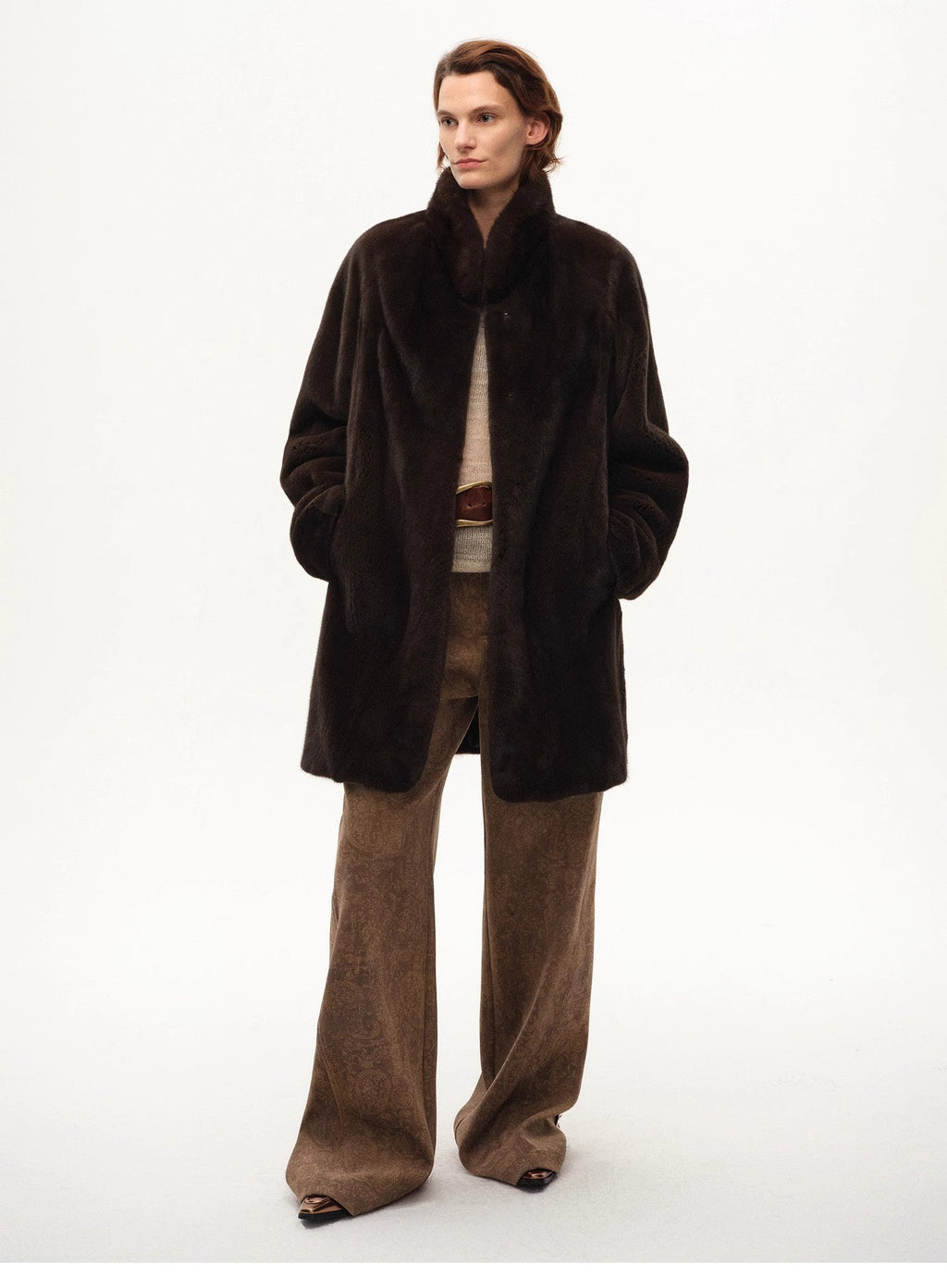 Custom Title — "Vintage Walk" Retro Chenille Suede Mid-Rise Paisley Print Pants