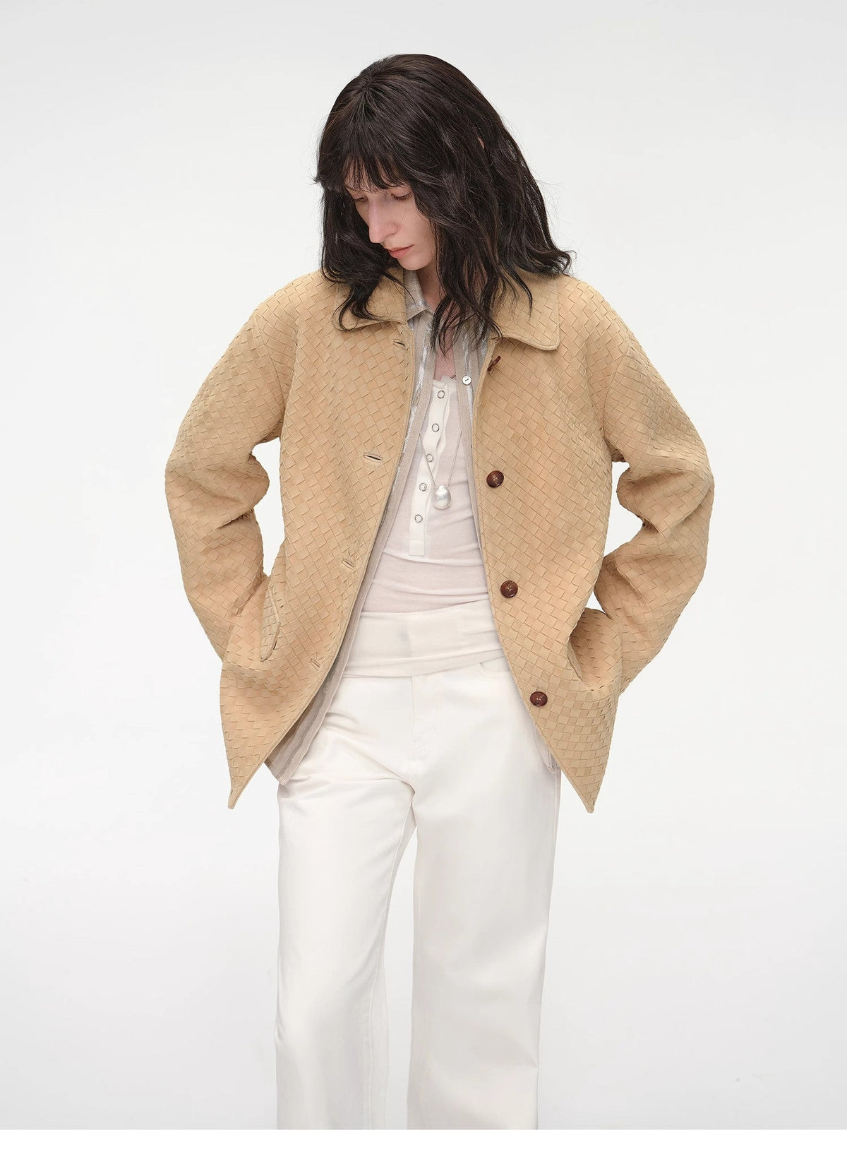 "Rembrandt Night" Perforated Lambskin Woven Leather Jacket