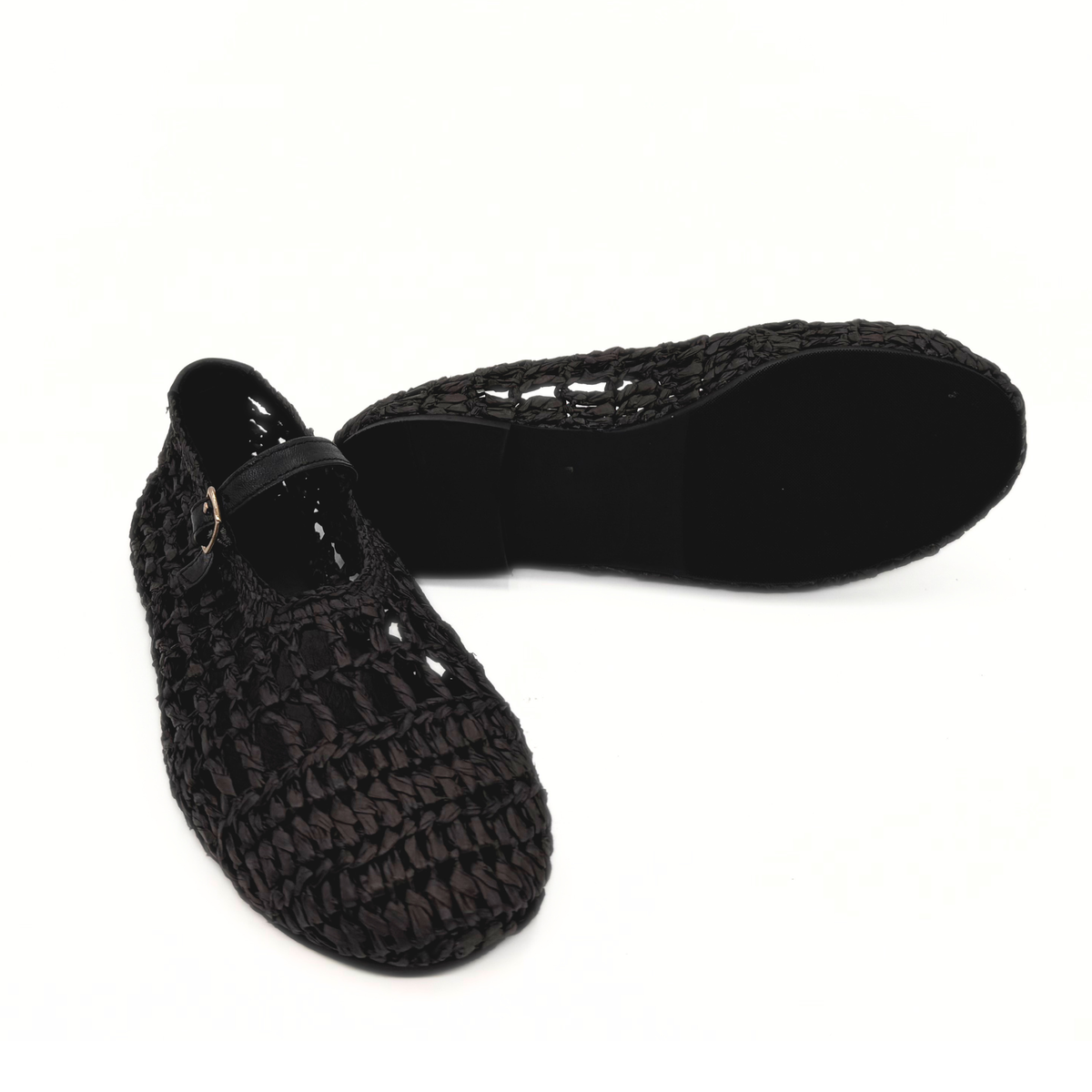 Elaina Raffia Mary Janes - Black