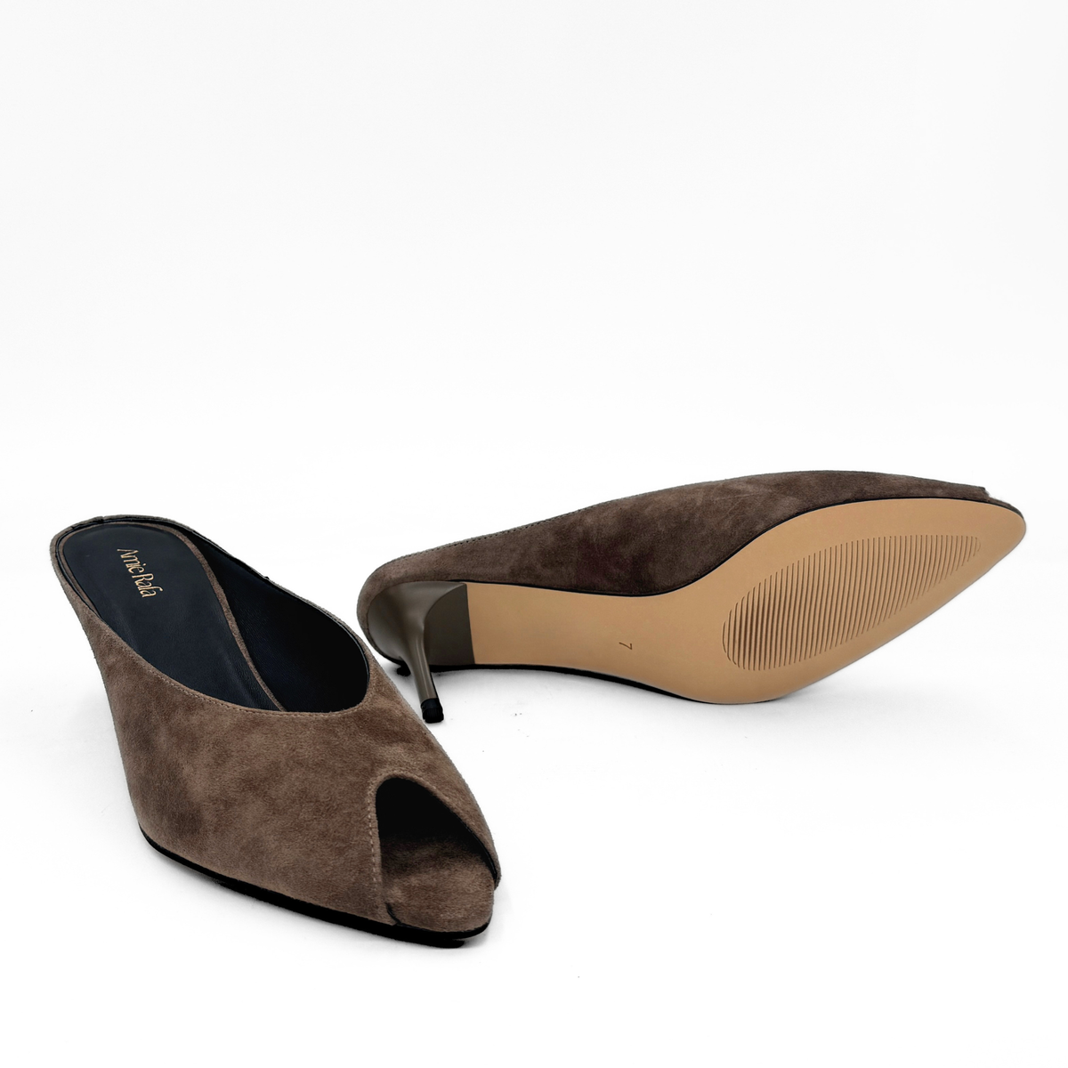 Audrey II Peeptoe Suede Mule - Taupe